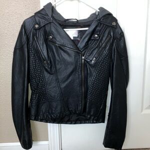 Women’s leather jacket with hood